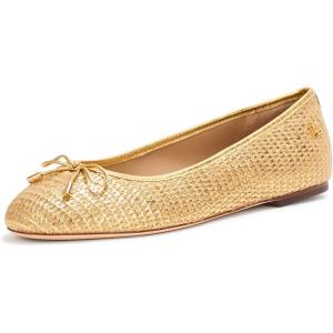 imageLauren Ralph Lauren Womens Jayna LeatherTrim Metallic Straw Flat BalletModern GoldModern Gold