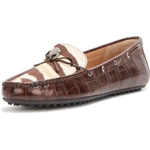 imageLauren Ralph Lauren Womens Wylie ZebraPrintTrim Embossed Driver Driving Style LoaferZebraDark Hickory