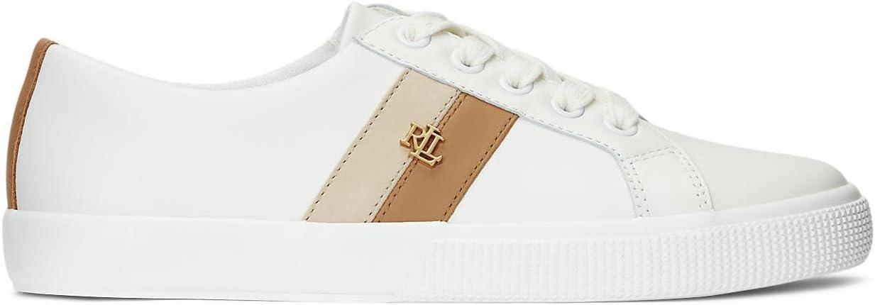 imageLAUREN Ralph Lauren Womens Janson Ii SneakerBallet FlatSnow WhiteExplorer SandBuff