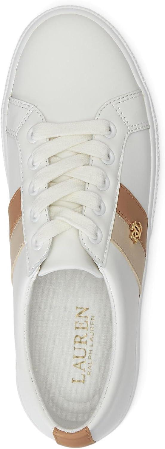 imageLAUREN Ralph Lauren Womens Janson Ii SneakerBallet FlatSnow WhiteExplorer SandBuff