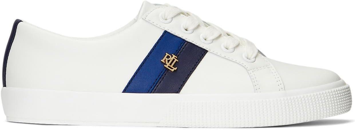 imageLAUREN Ralph Lauren Womens Janson Ii SneakerBallet FlatSnow WhiteRefind NavyIndigo Sail