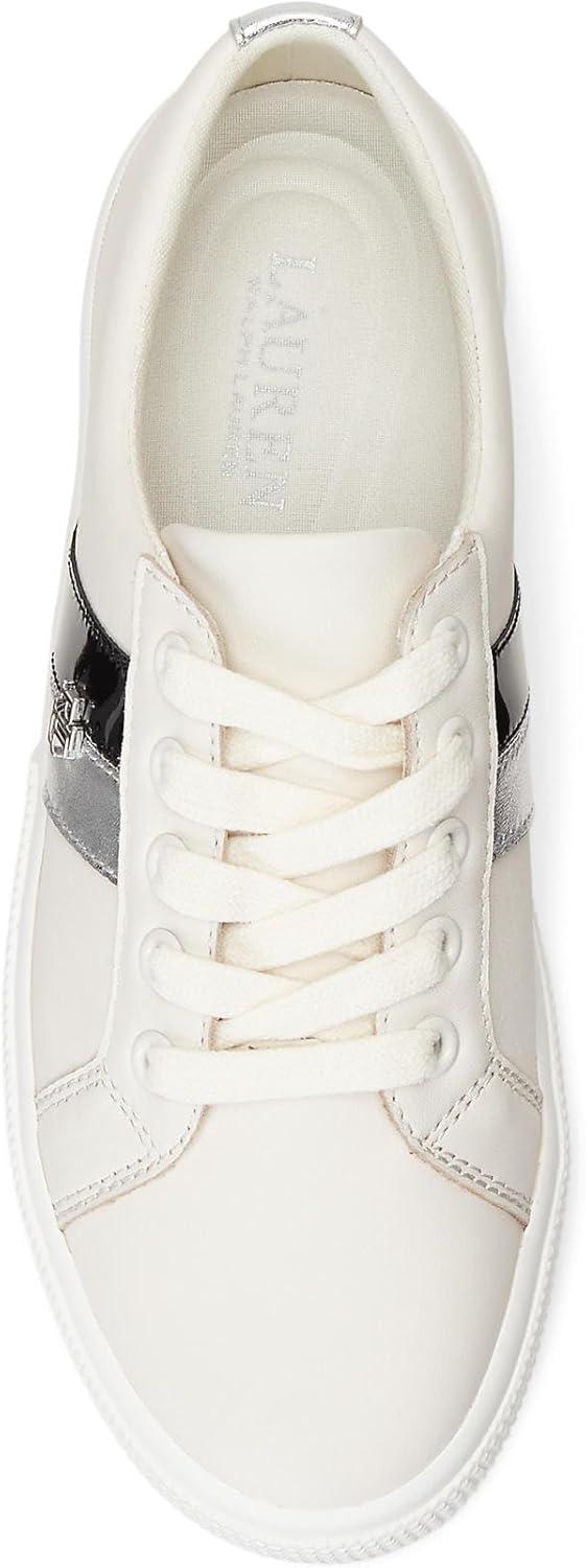 imageLAUREN Ralph Lauren Womens Janson Ii SneakerBallet FlatSoft WhitePolished SilverBlack