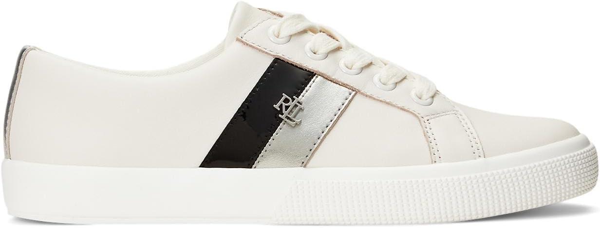 imageLAUREN Ralph Lauren Womens Janson Ii SneakerBallet FlatSoft WhitePolished SilverBlack