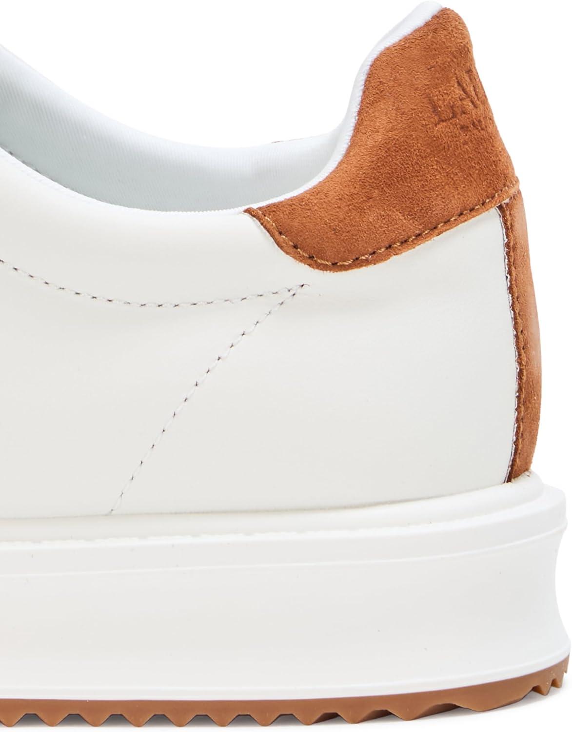 imageLauren Ralph Lauren Womens Ainsley TwoTone Leather ampamp Suede SneakerSnow WhiteLauren Tan