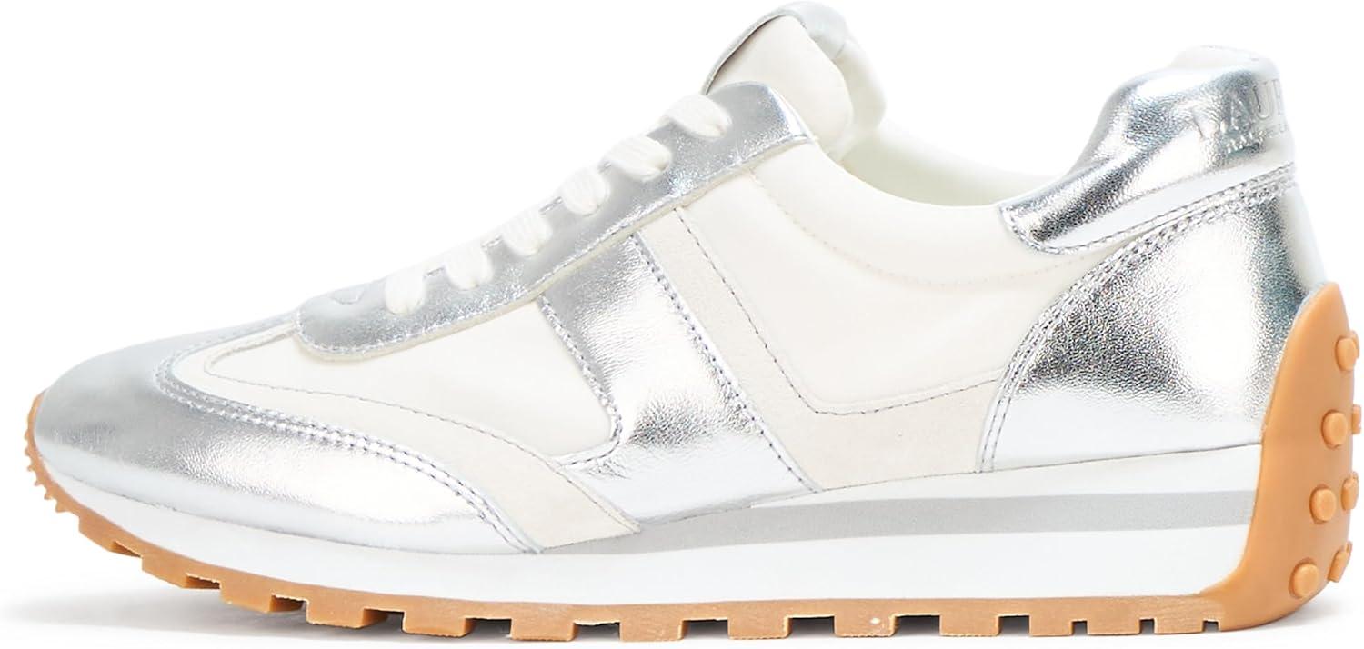 imageLauren Ralph Lauren Womens Dani Metallic Leather ampamp Suede SneakerSnw WhtBiancoPlshd Silver