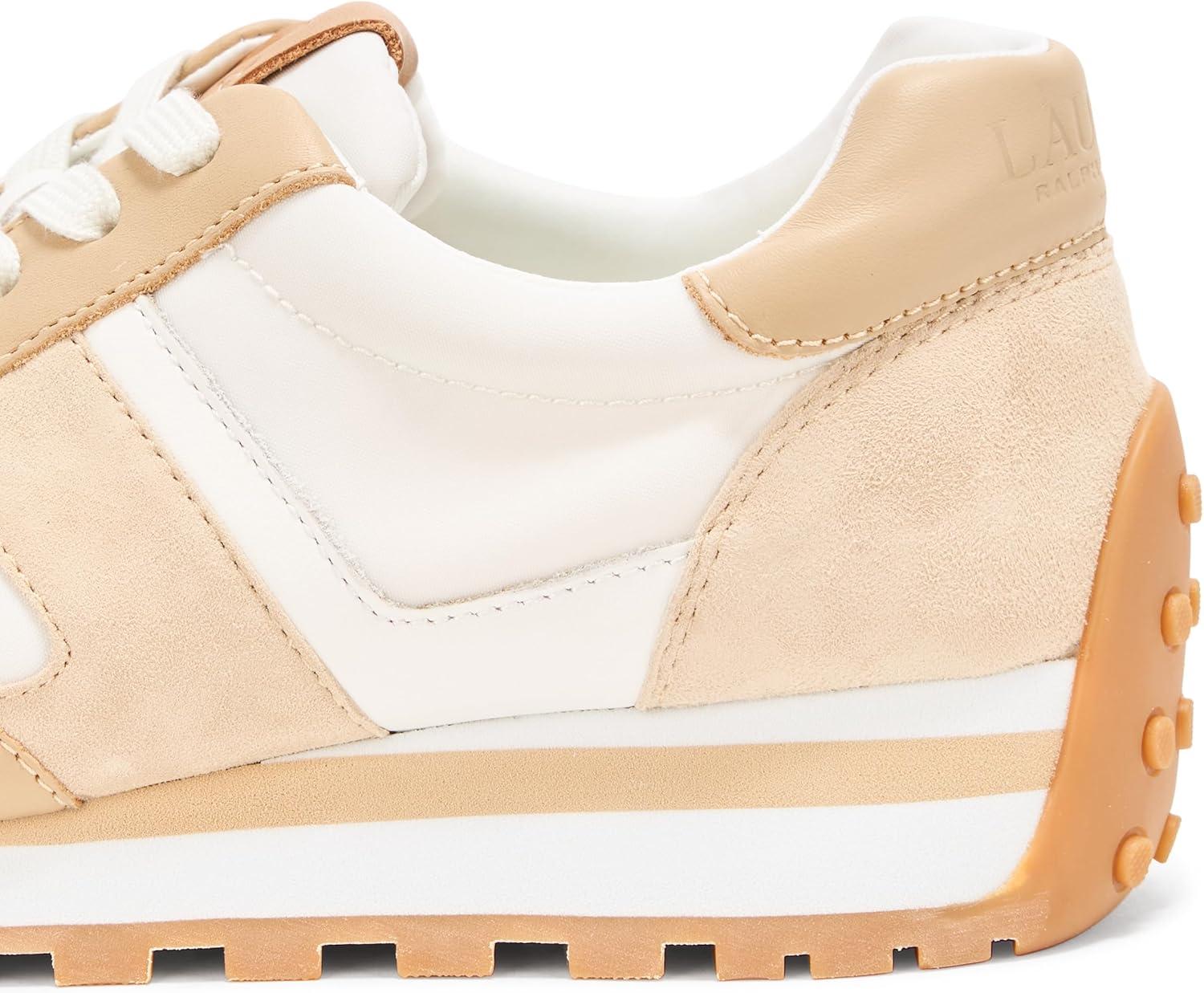 imageLauren Ralph Lauren Womens Dani Suede ampamp Leather SneakerSnw WhtSand DuneSand Dune