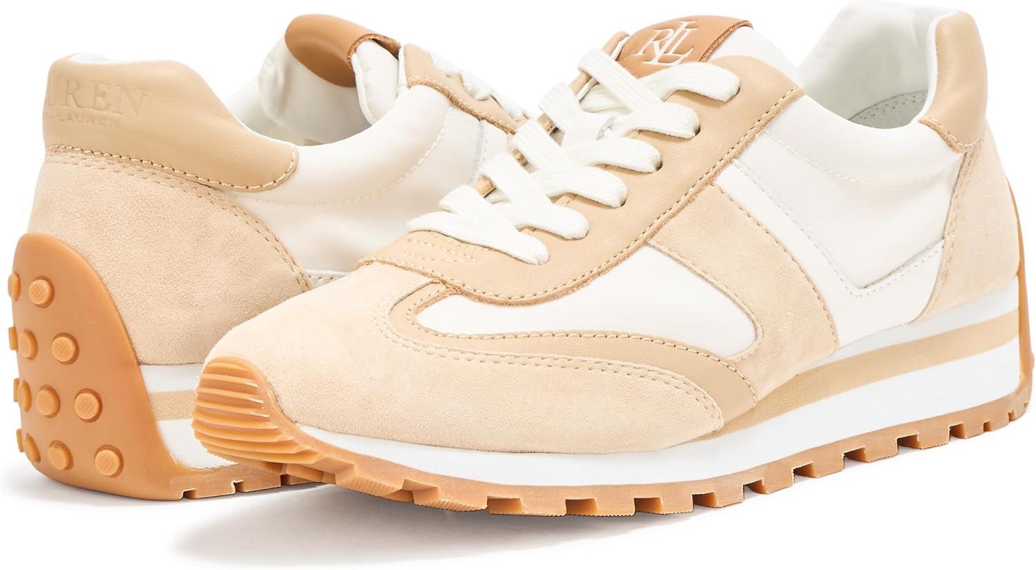 imageLauren Ralph Lauren Womens Dani Suede ampamp Leather SneakerSnw WhtSand DuneSand Dune