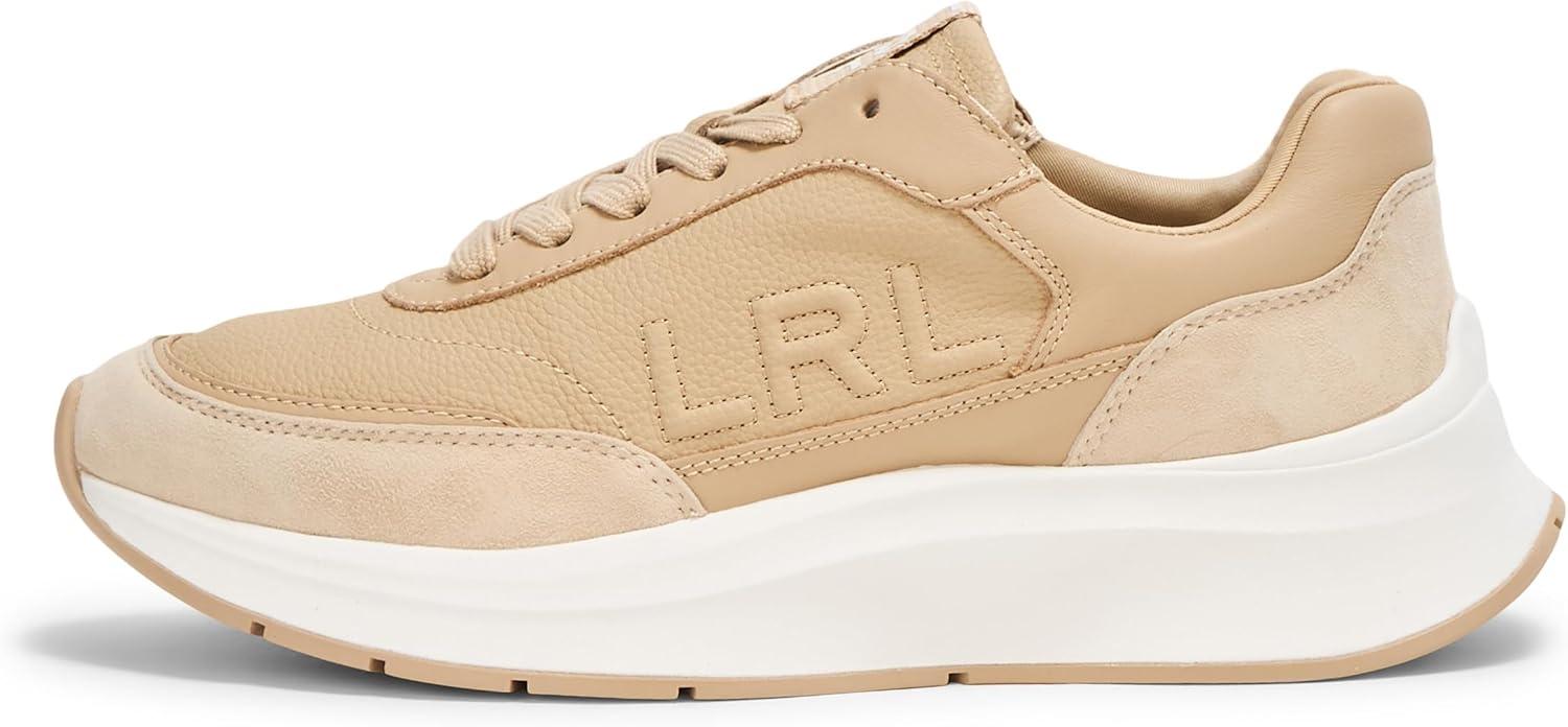 imageLauren Ralph Lauren Womens Franky Tumbled Leather ampamp Suede SneakerSand DuneSand Dune