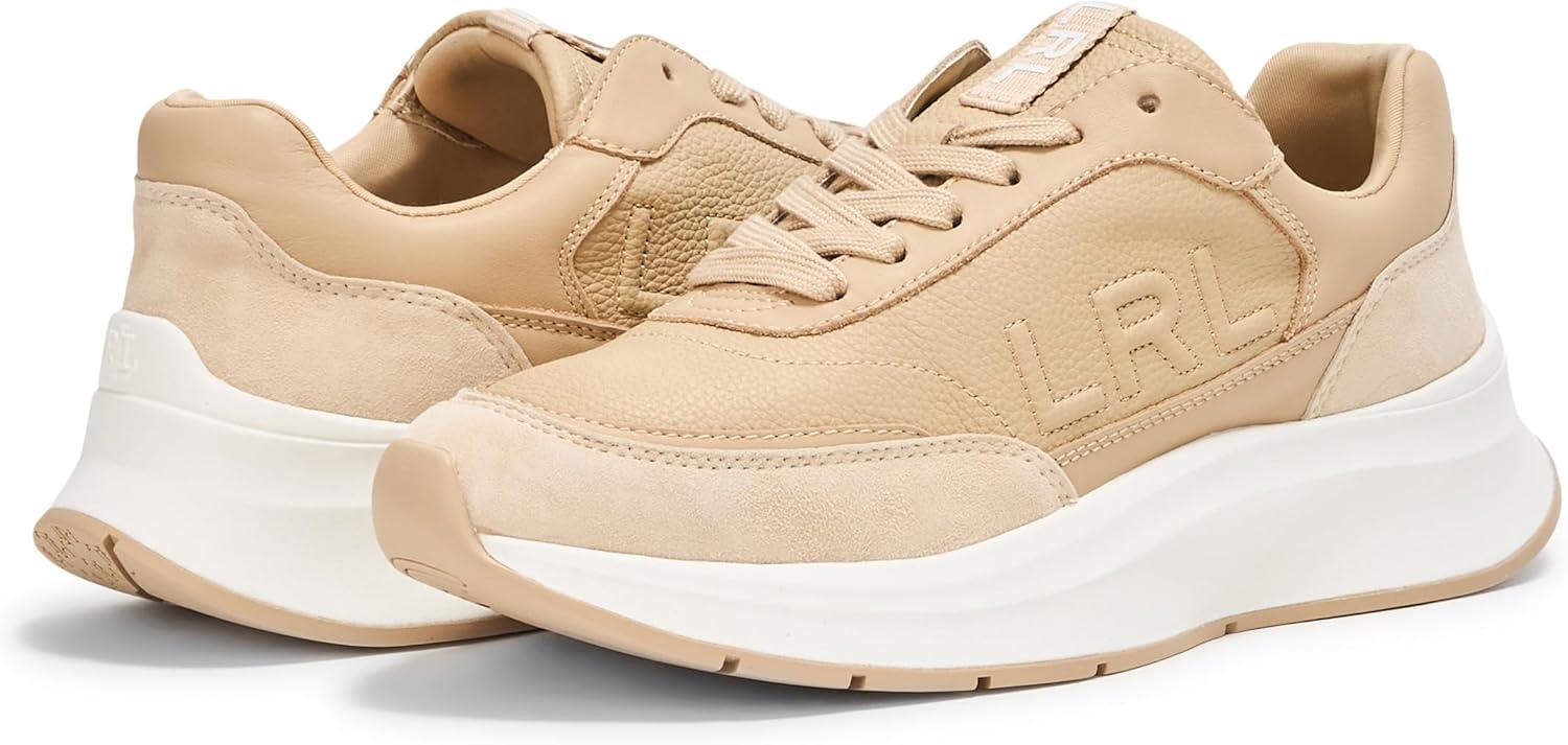 imageLauren Ralph Lauren Womens Franky Tumbled Leather ampamp Suede SneakerSand DuneSand Dune