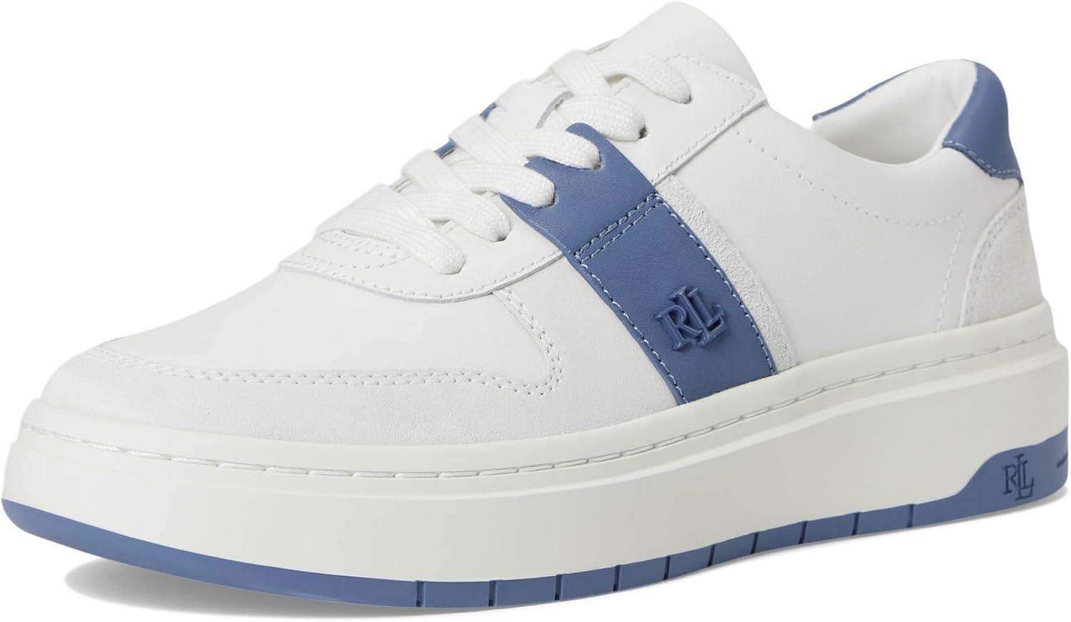 imageLauren Ralph Lauren Womens Harlie ColorBlocked Leather SneakersSnow WhiteBiancoCapri Blue