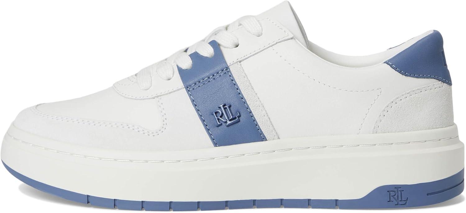 imageLauren Ralph Lauren Womens Harlie ColorBlocked Leather SneakersSnow WhiteBiancoCapri Blue
