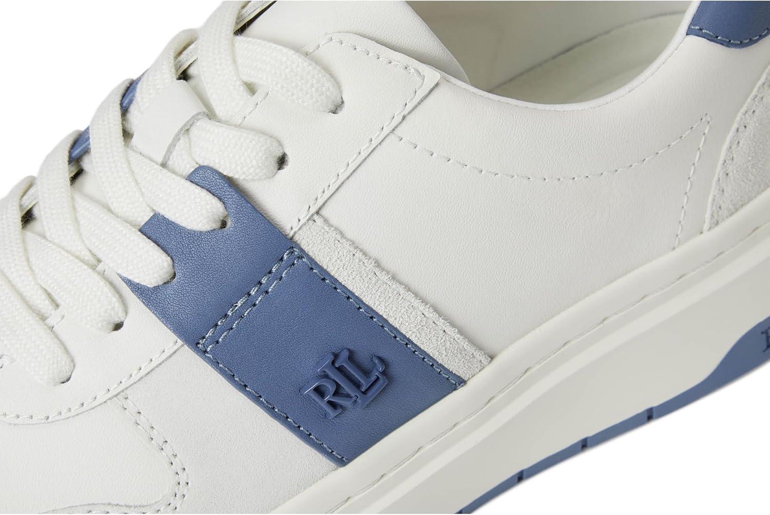 imageLauren Ralph Lauren Womens Harlie ColorBlocked Leather SneakersSnow WhiteBiancoCapri Blue