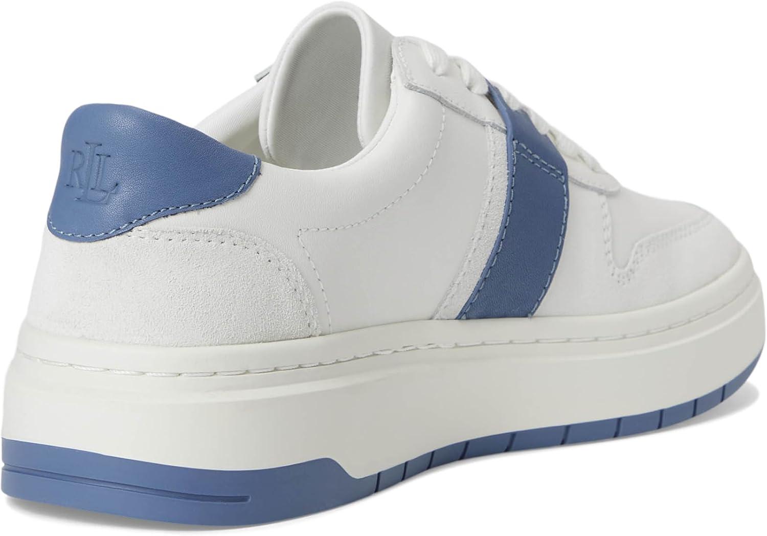 imageLauren Ralph Lauren Womens Harlie ColorBlocked Leather SneakersSnow WhiteBiancoCapri Blue