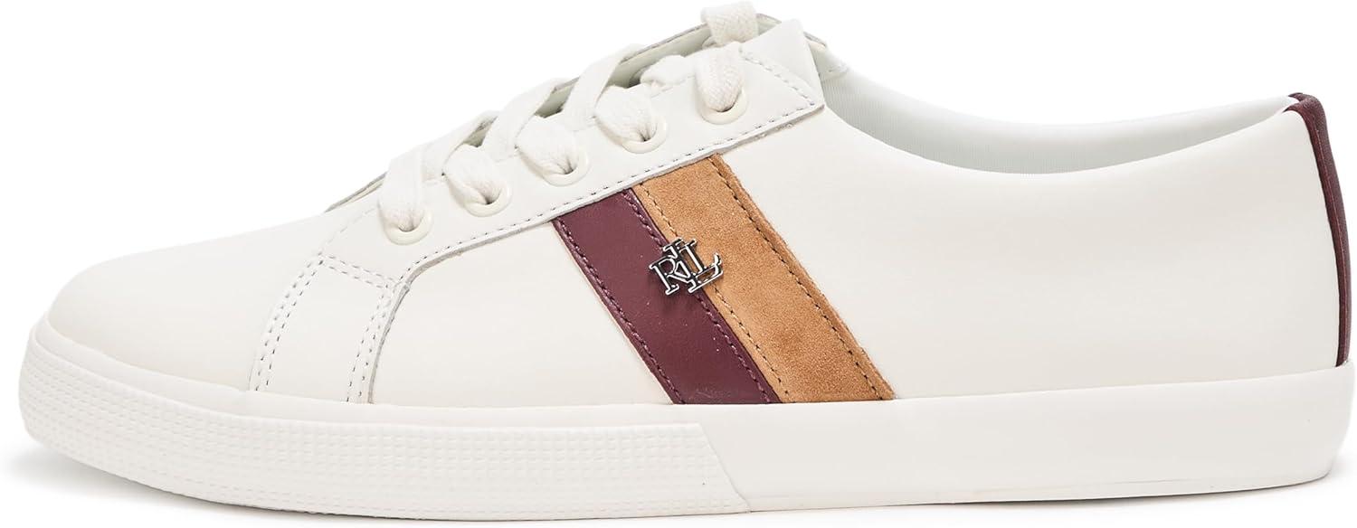 imageLauren Ralph Lauren Womens Janson II ColorBlocked Leather SneakerSnw WhtDark GarnetCamel