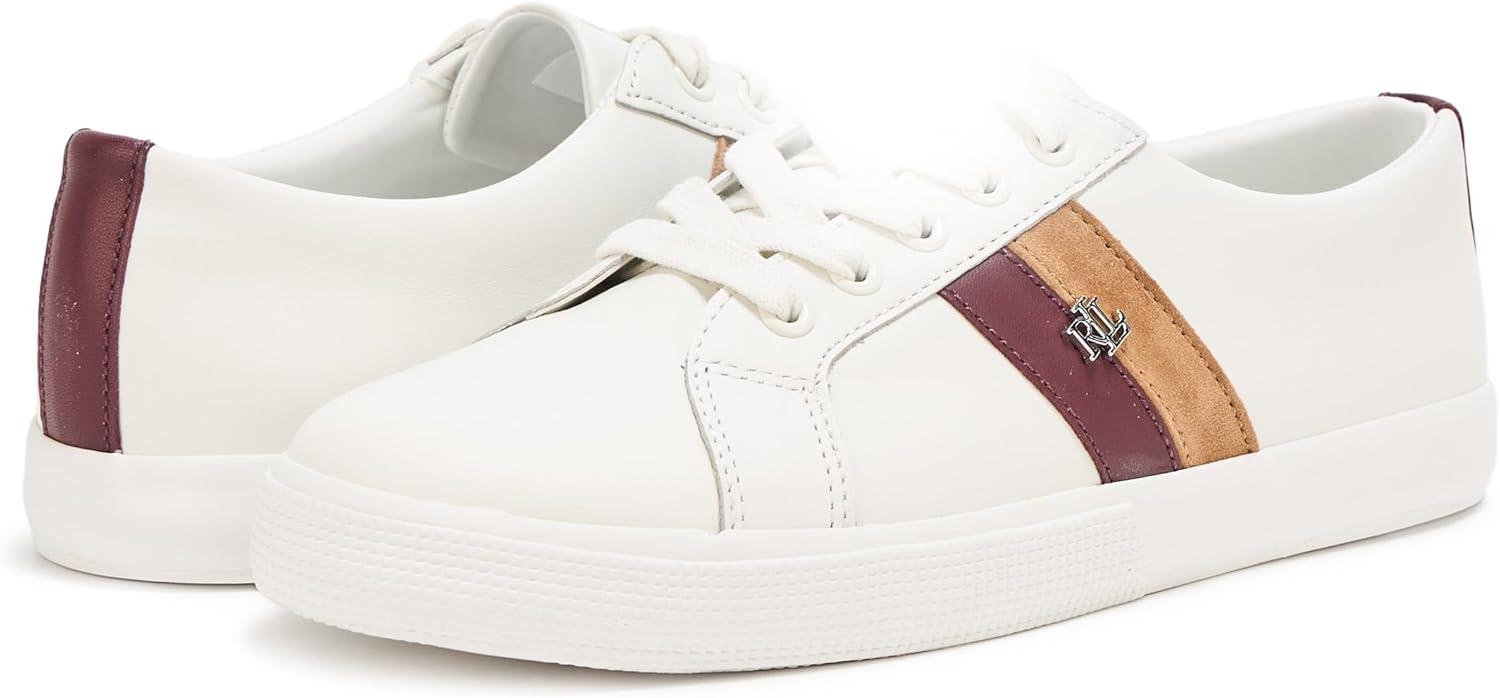 imageLauren Ralph Lauren Womens Janson II ColorBlocked Leather SneakerSnw WhtDark GarnetCamel