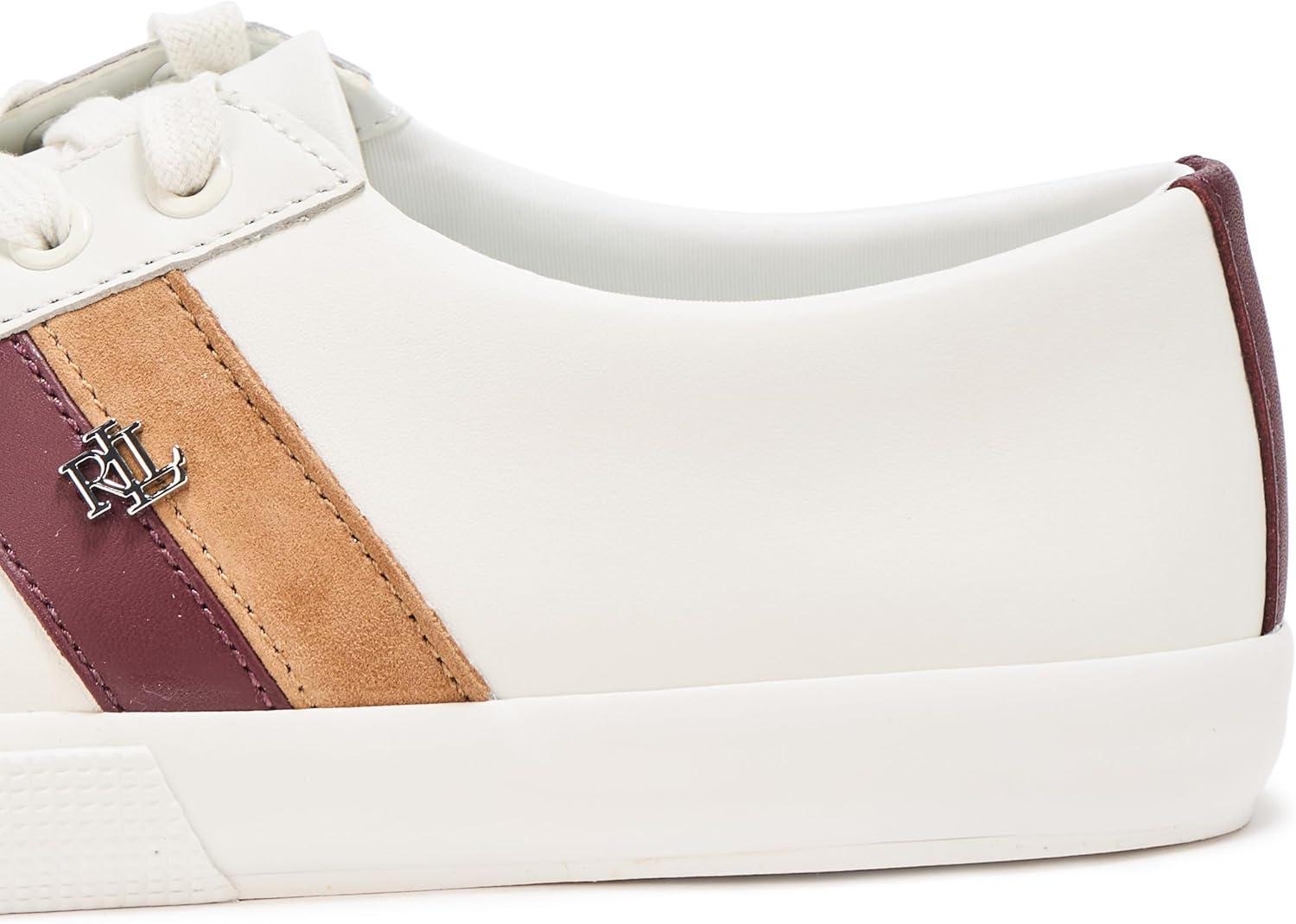 imageLauren Ralph Lauren Womens Janson II ColorBlocked Leather SneakerSnw WhtDark GarnetCamel