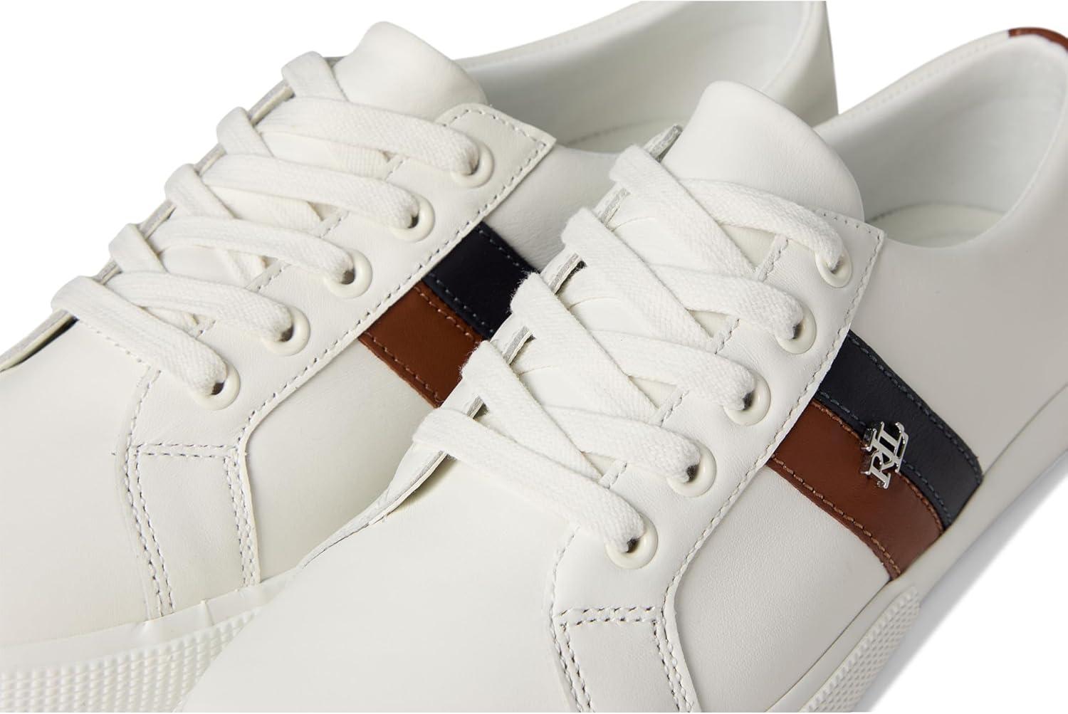 imageLauren Ralph Lauren Womens Janson II Leather SneakerSnw WhtLauren NavyLauren Tan