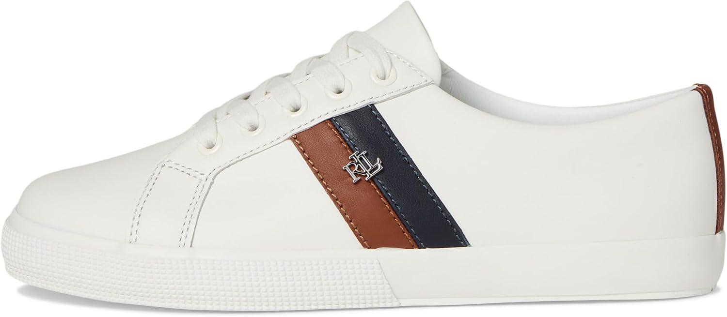 imageLauren Ralph Lauren Womens Janson II Leather SneakerSnw WhtLauren NavyLauren Tan