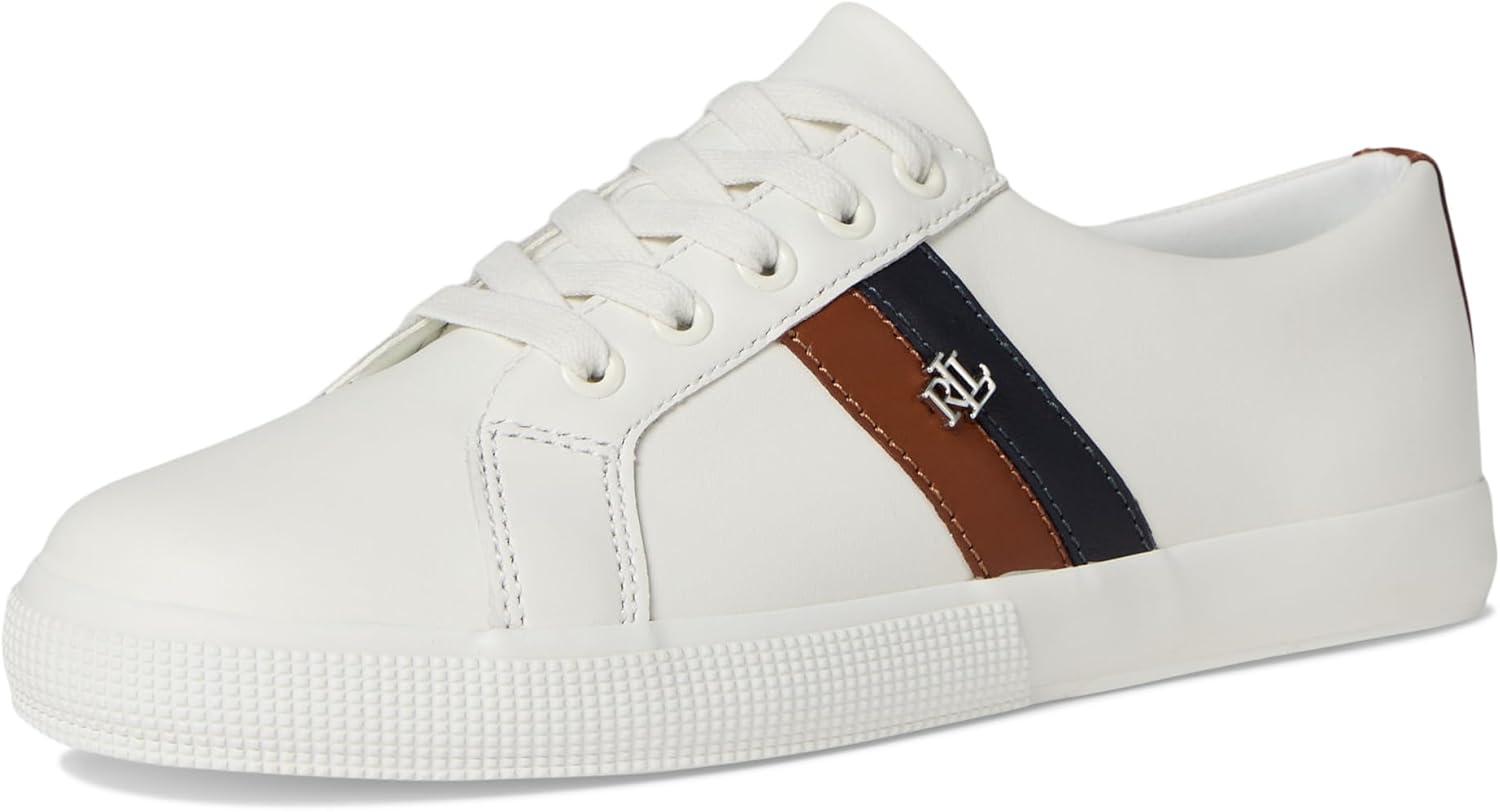 imageLauren Ralph Lauren Womens Janson II Leather SneakerSnw WhtLauren NavyLauren Tan