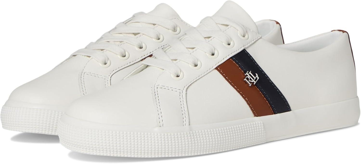 imageLauren Ralph Lauren Womens Janson II Leather SneakerSnw WhtLauren NavyLauren Tan