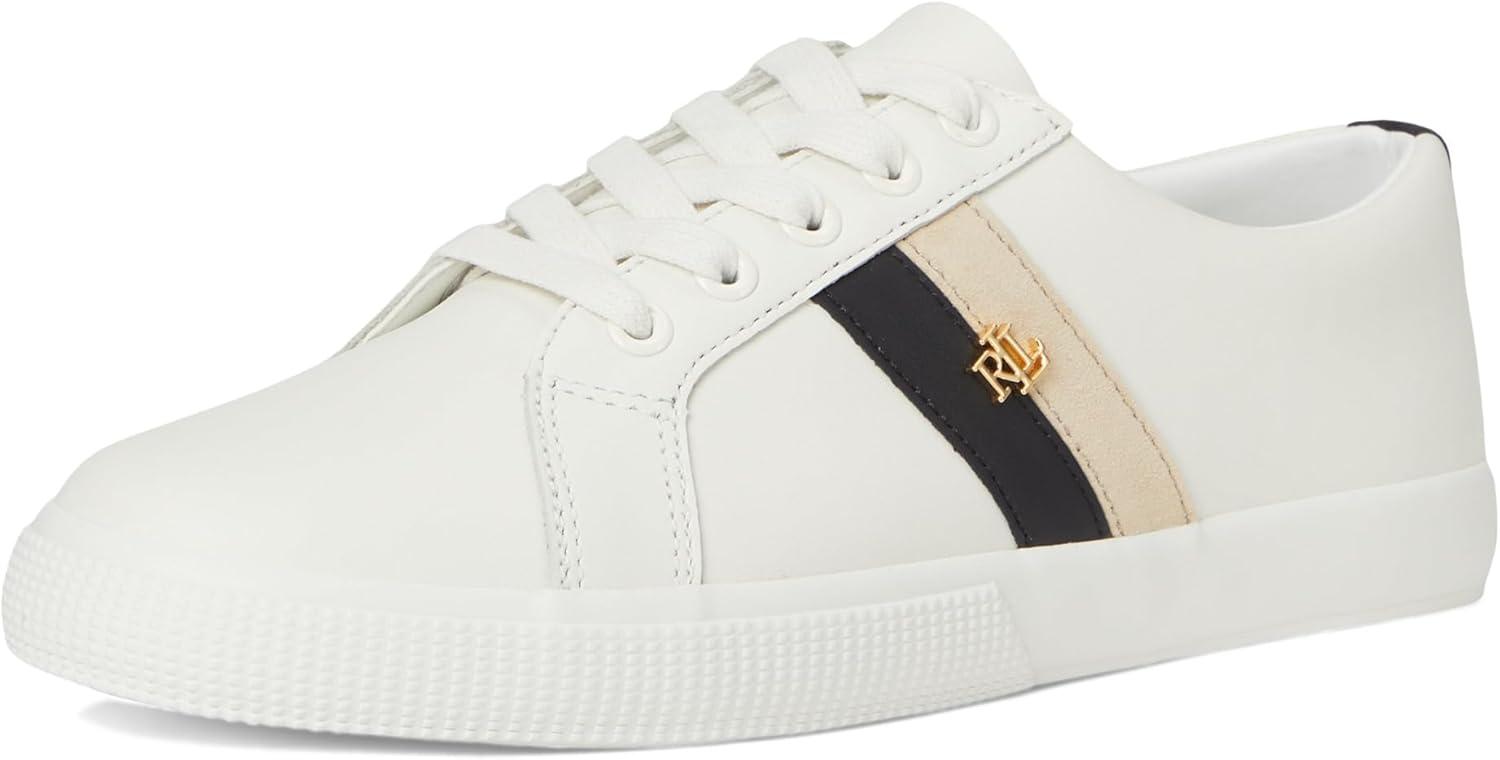 imageLauren Ralph Lauren Womens Janson Ii ColorBlocked Leather SneakersSnow WhiteBlackSand Dune