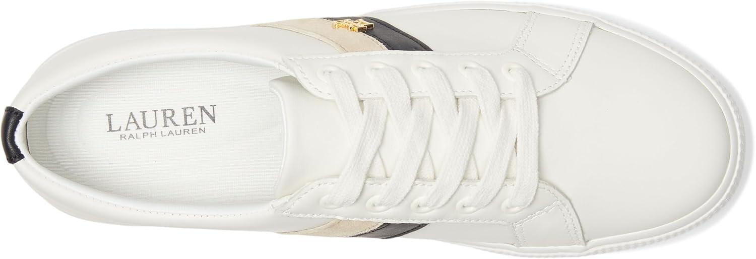 imageLauren Ralph Lauren Womens Janson Ii ColorBlocked Leather SneakersSnow WhiteBlackSand Dune