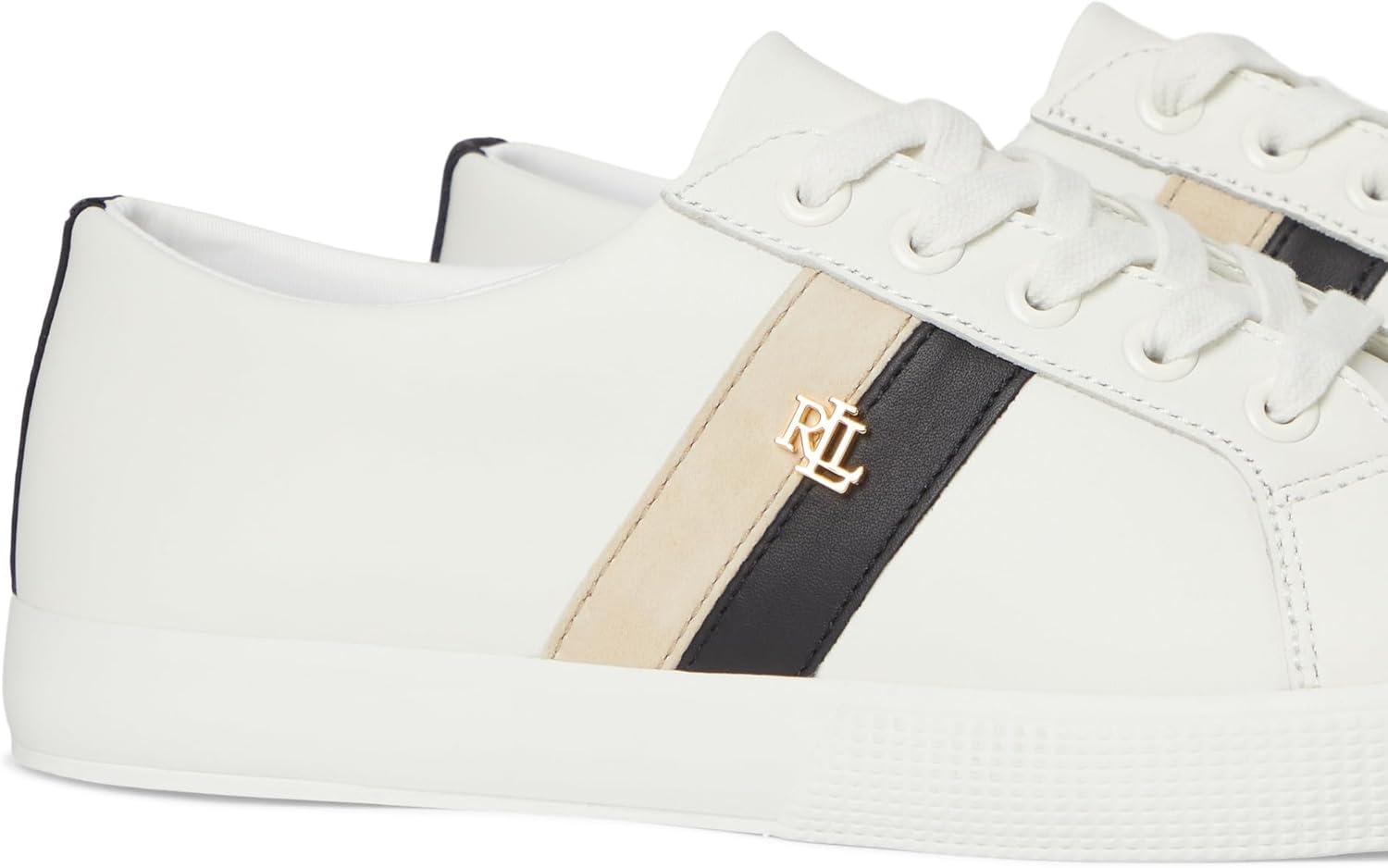 imageLauren Ralph Lauren Womens Janson Ii ColorBlocked Leather SneakersSnow WhiteBlackSand Dune