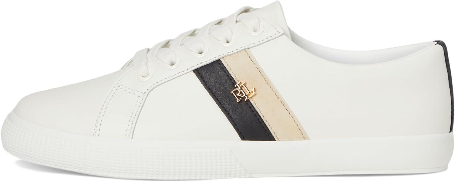 imageLauren Ralph Lauren Womens Janson Ii ColorBlocked Leather SneakersSnow WhiteBlackSand Dune