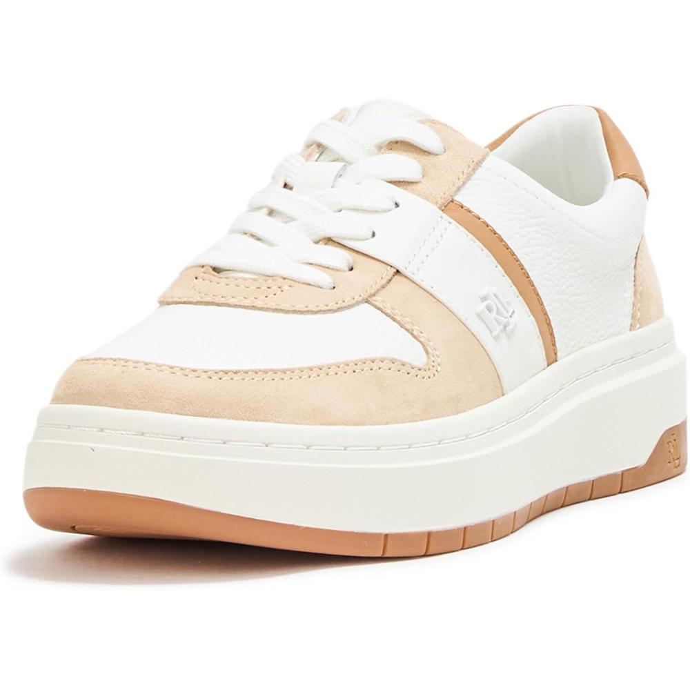 imageLauren Ralph Lauren Womens Harlie ColorBlocked Leather SneakerSnow WhiteSand DuneBuff