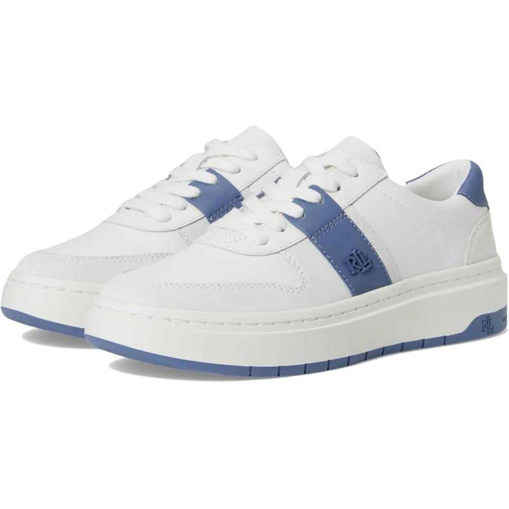 imageLauren Ralph Lauren Womens Harlie ColorBlocked Leather SneakersSnow WhiteBiancoCapri Blue