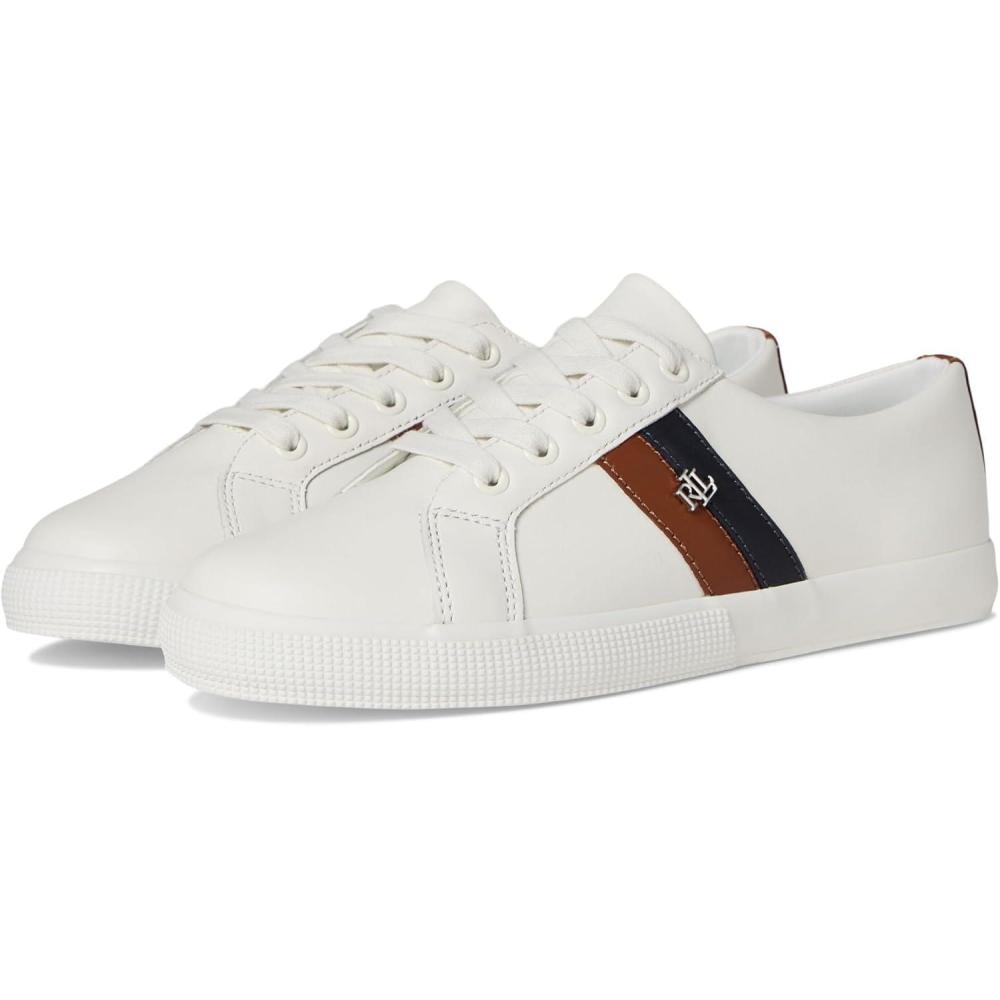 imageLauren Ralph Lauren Womens Janson II Leather SneakerSnw WhtLauren NavyLauren Tan