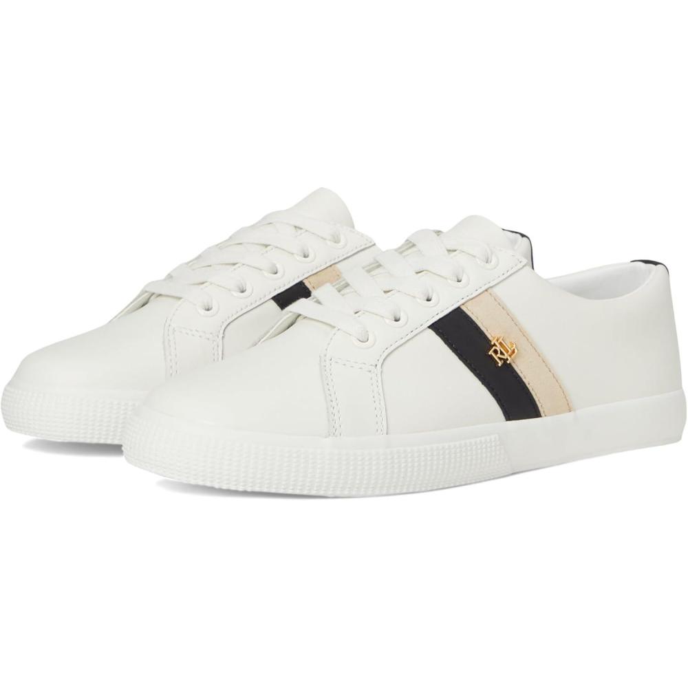 imageLauren Ralph Lauren Womens Janson Ii ColorBlocked Leather SneakersSnow WhiteBlackSand Dune
