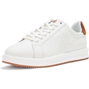 imageLauren Ralph Lauren Womens Ainsley TwoTone Leather ampamp Suede SneakerSnow WhiteLauren Tan