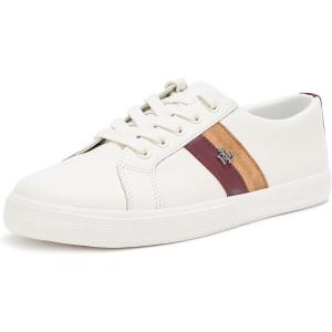 imageLauren Ralph Lauren Womens Janson II ColorBlocked Leather SneakerSnw WhtDark GarnetCamel
