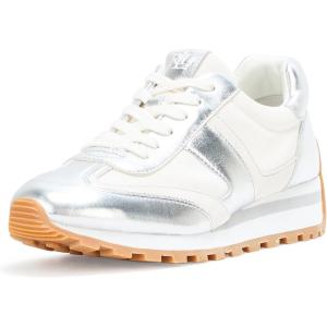 imageLauren Ralph Lauren Womens Dani Metallic Leather ampamp Suede SneakerSnw WhtBiancoPlshd Silver